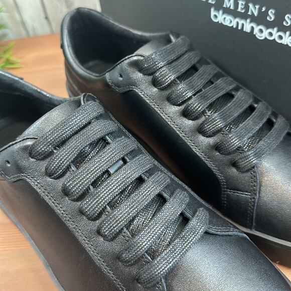 The Men's Store at Bloomingdale's Black Leather Lace Up Sneakers Size 8 - Picture 4 of 11